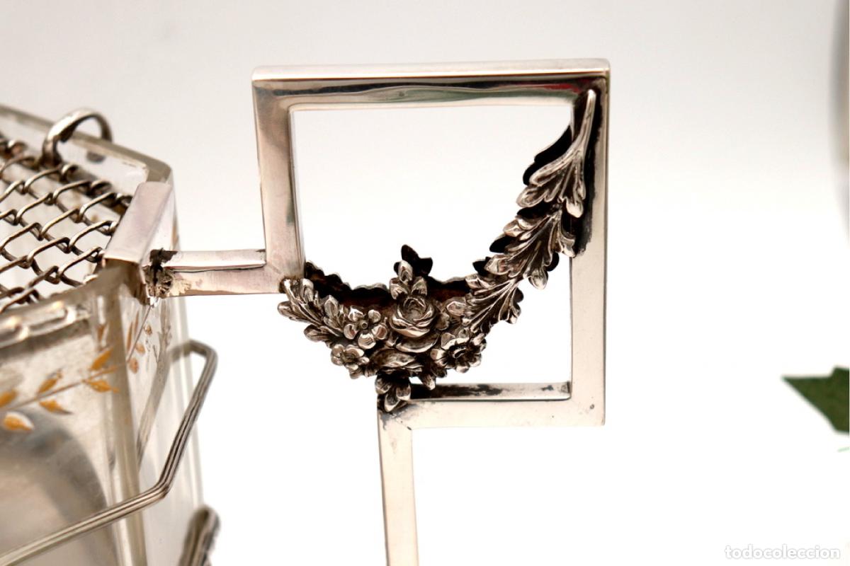 Antig&uuml;edades: maceta de cristal y plata - Foto 3