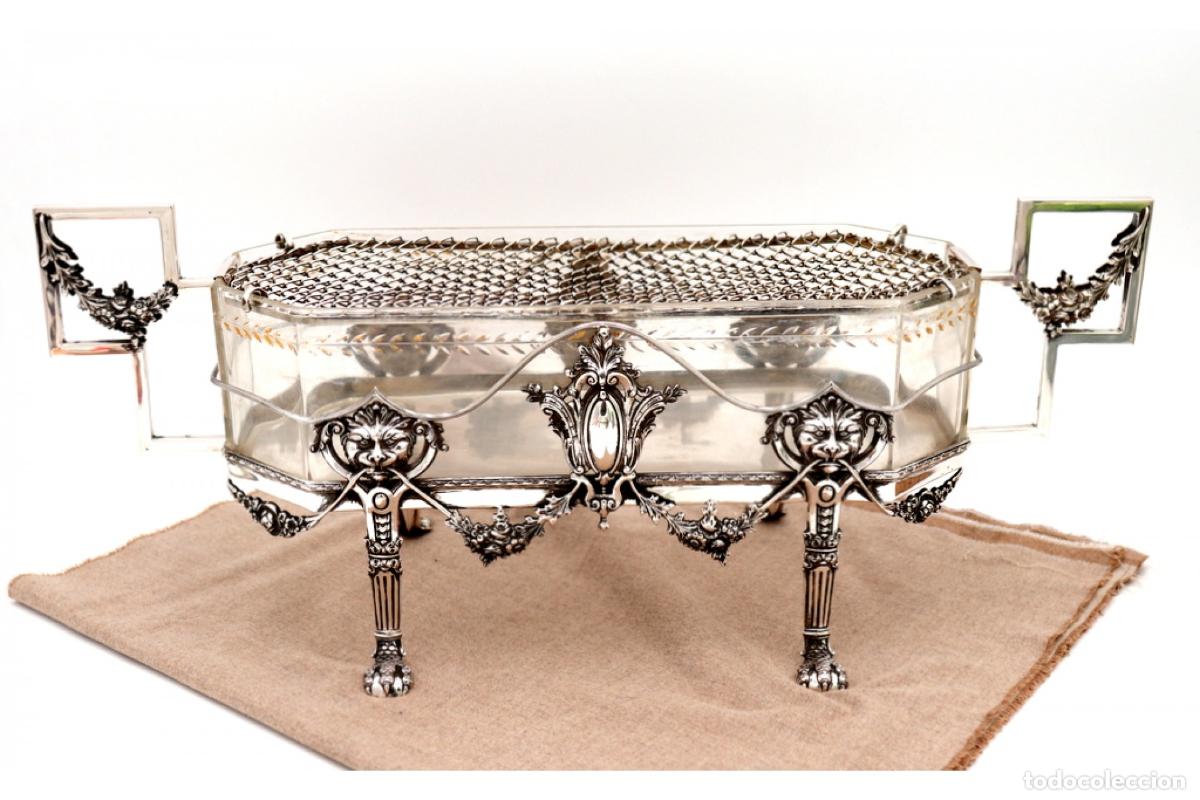 Antig&uuml;edades: maceta de cristal y plata - Foto 5