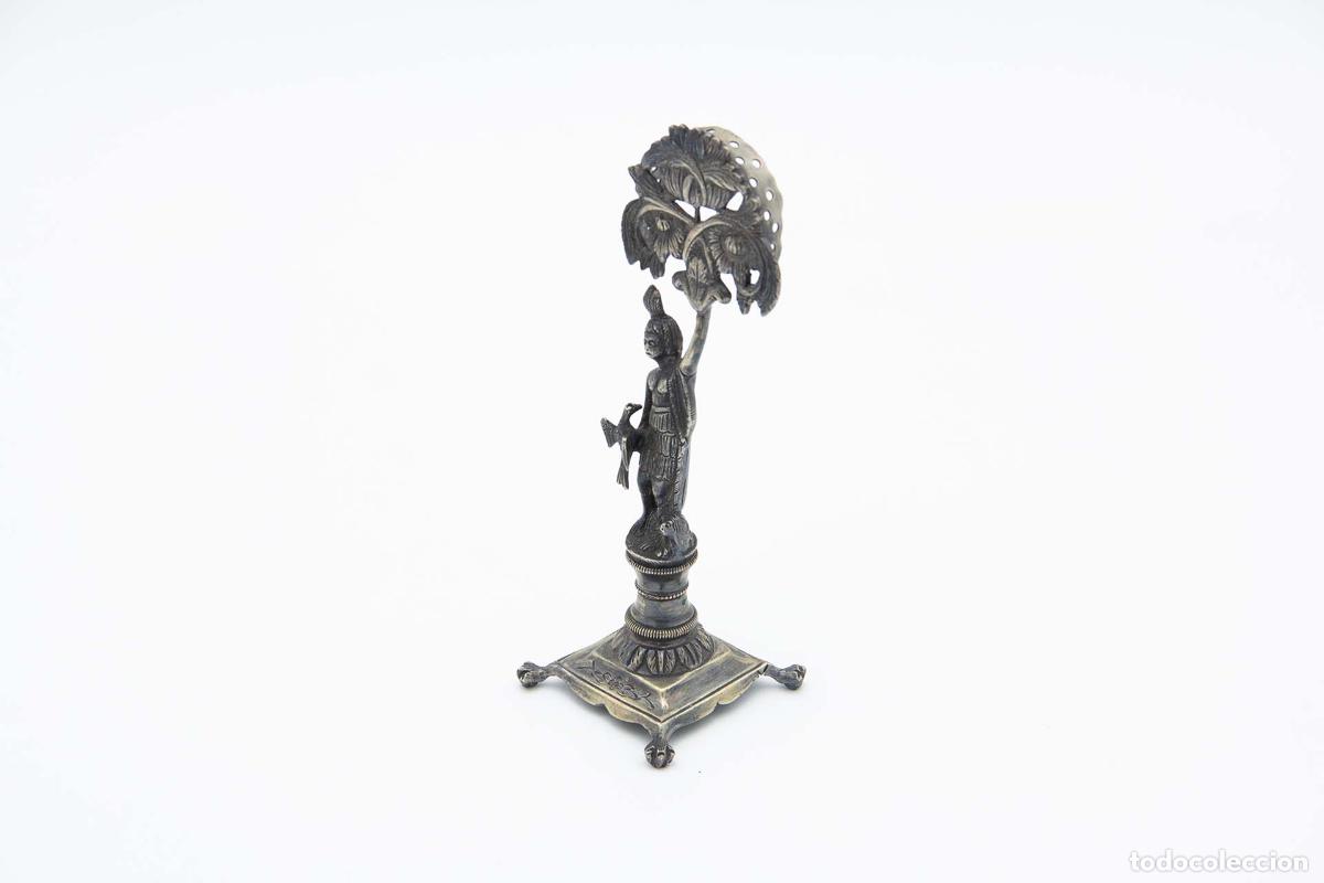 Antiquit&eacute;s: Soporte de plata para palillos de dientes - Figura precolombina