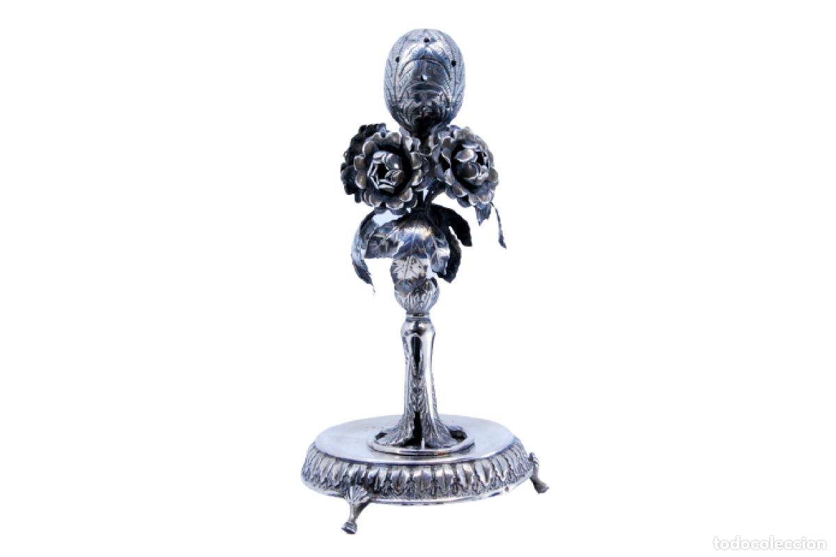 Antiguidades: Soporte de plata para palillos de dientes - Flores