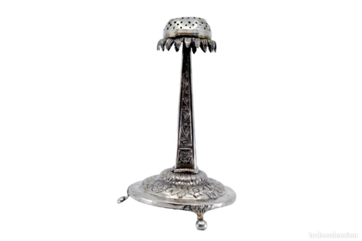 Antiquit&auml;ten: Soporte para palillos de dientes de plata - Obelisco y flor
