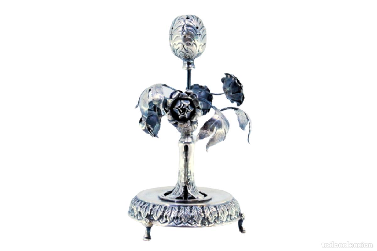 Antiquit&auml;ten: Soporte de plata para palillos de dientes - Flores