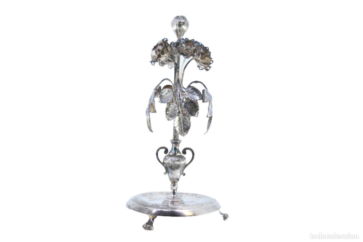 Antiquit&auml;ten: Soporte de plata para palillos de dientes - Flores