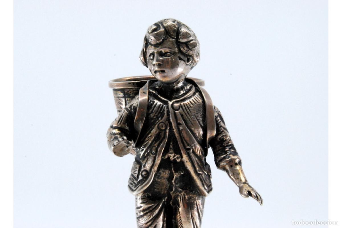 Antig&uuml;edades: Palillero de plata - Ni&ntilde;o con cesta - Foto 3