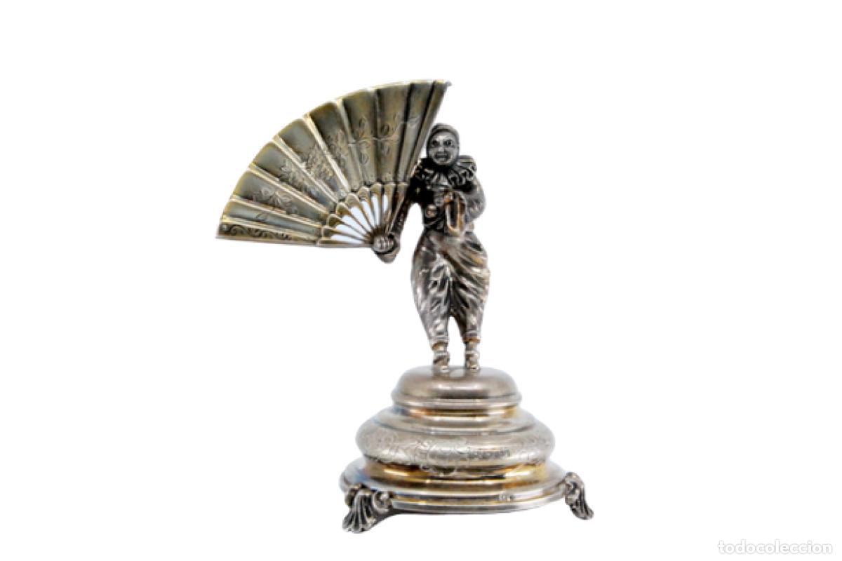 Antiguidades: Soporte de plata para palillos de dientes - Payaso