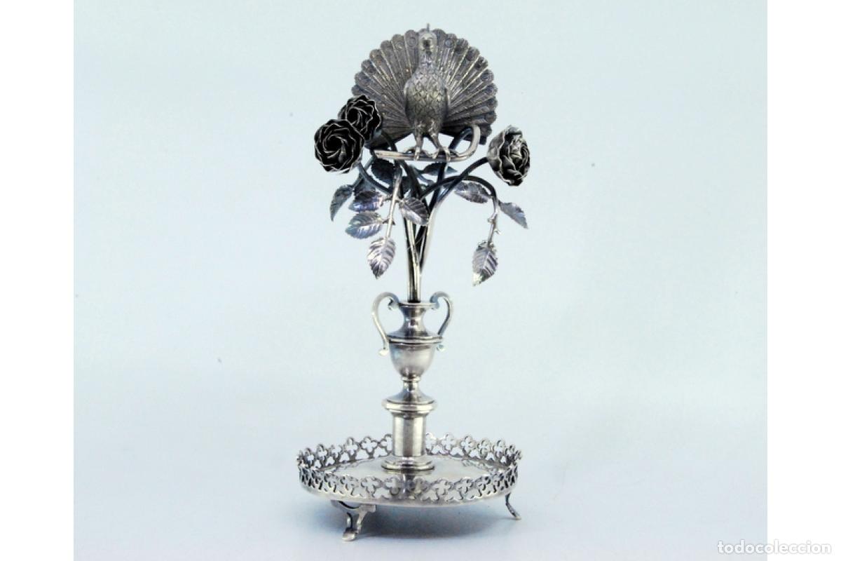 Antig&uuml;edades: Palillero de plata - Pavo real - Foto 2
