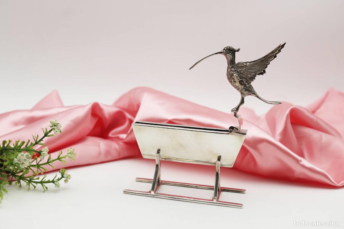 Antiguidades: Soporte para palillos de dientes de plata - P&aacute;jaro
