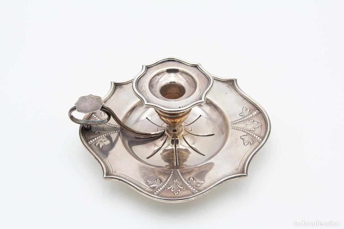 Antiguidades: Candelabro de mano, en plata