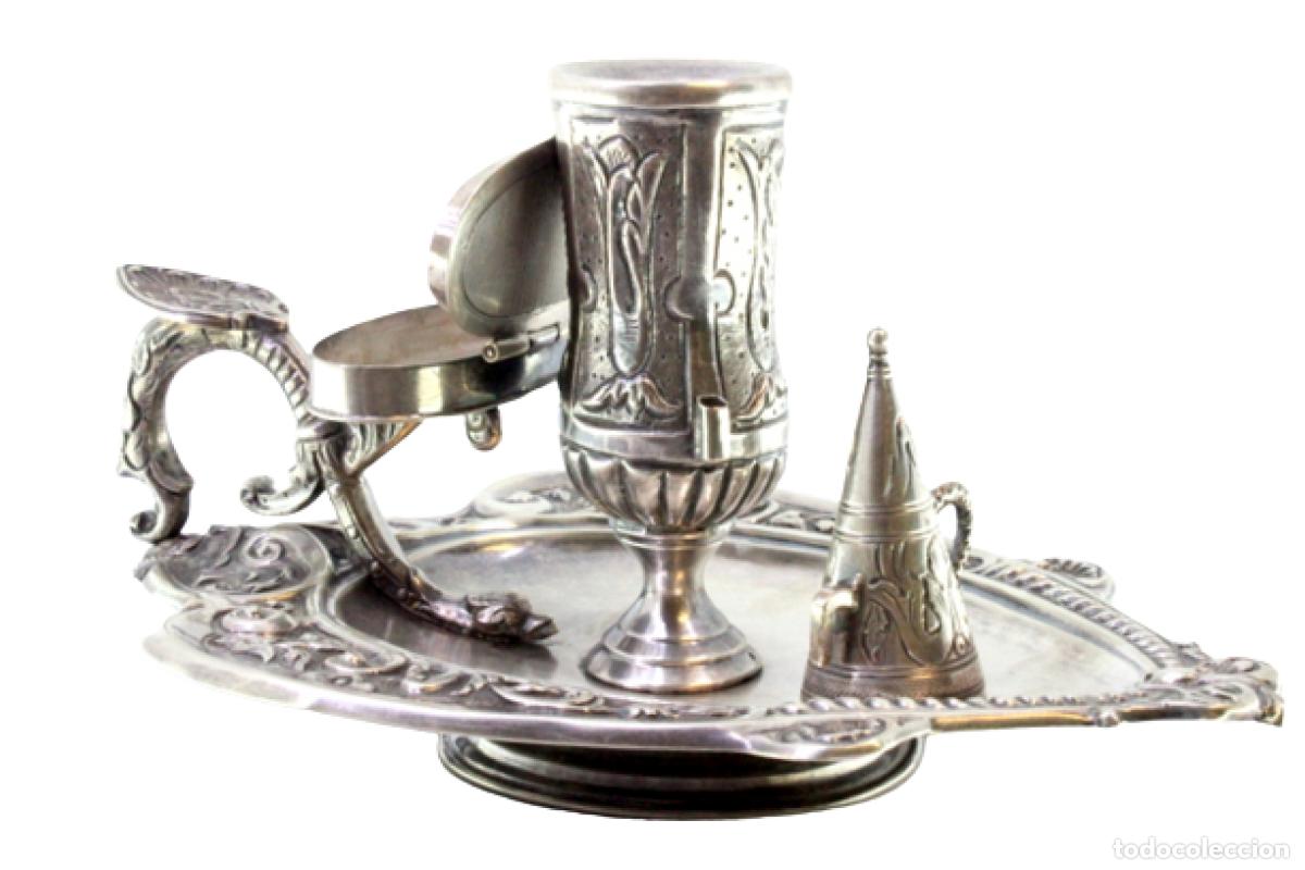 Antiguidades: Candelabro de mano, en plata