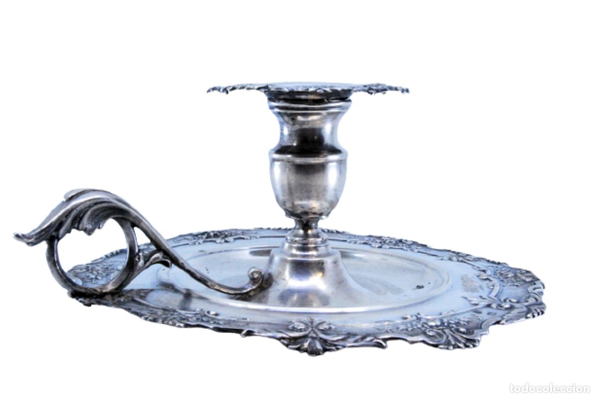 Antiguidades: Candelabro de mano, en plata