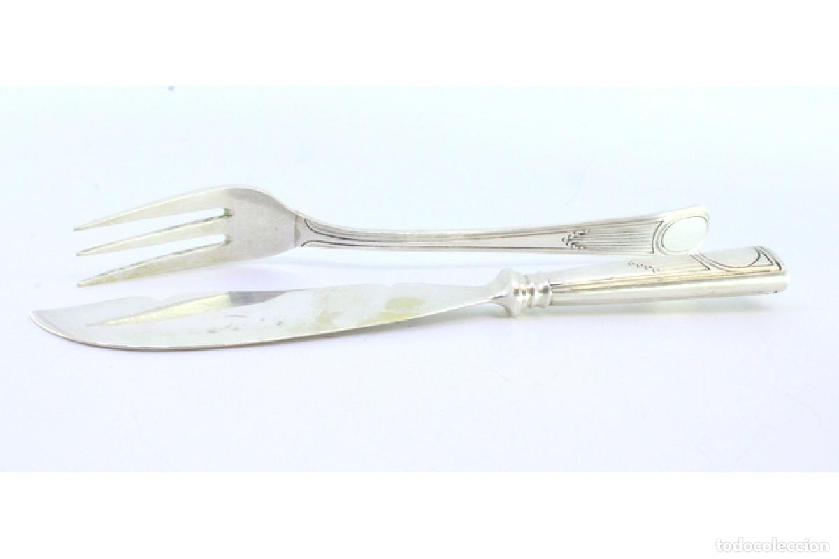 Antig&uuml;edades: Juego de tenedor y cuchillo para queso, de plata. - Foto 2