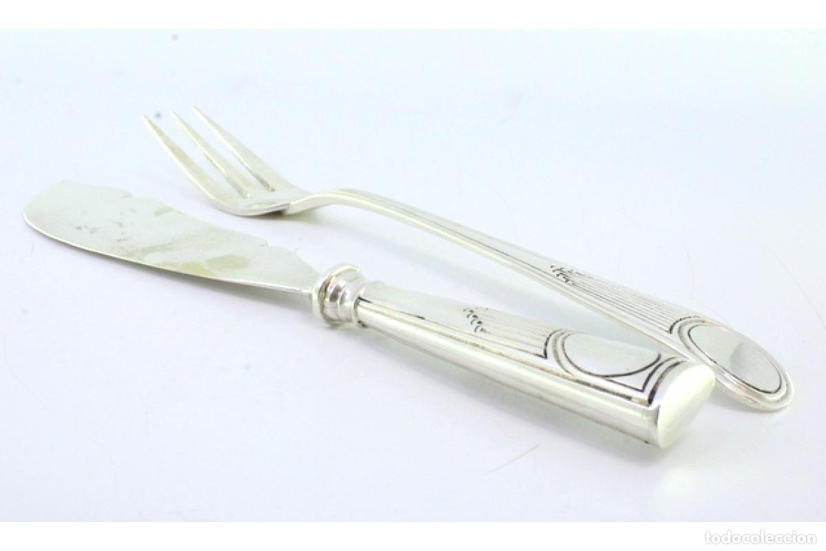 Antig&uuml;edades: Juego de tenedor y cuchillo para queso, de plata. - Foto 5