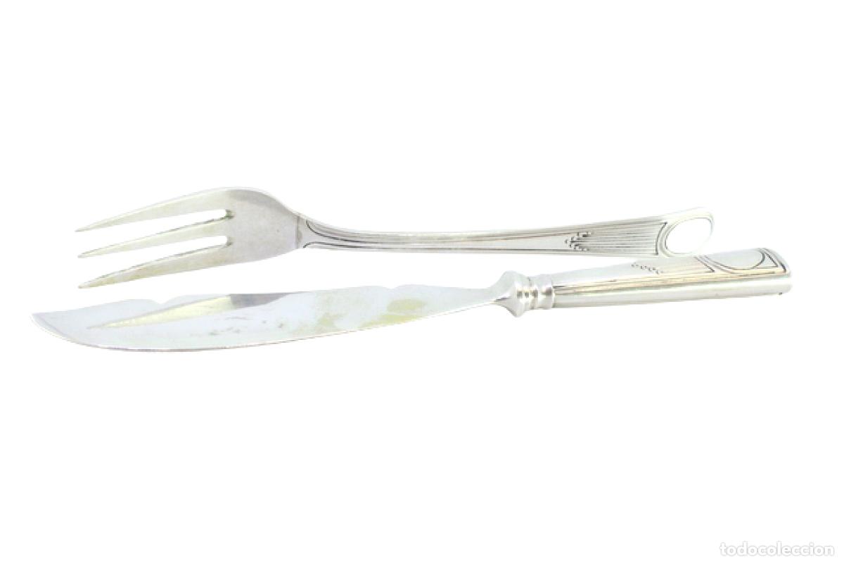 Antig&uuml;edades: Juego de tenedor y cuchillo para queso, de plata. - Foto 1