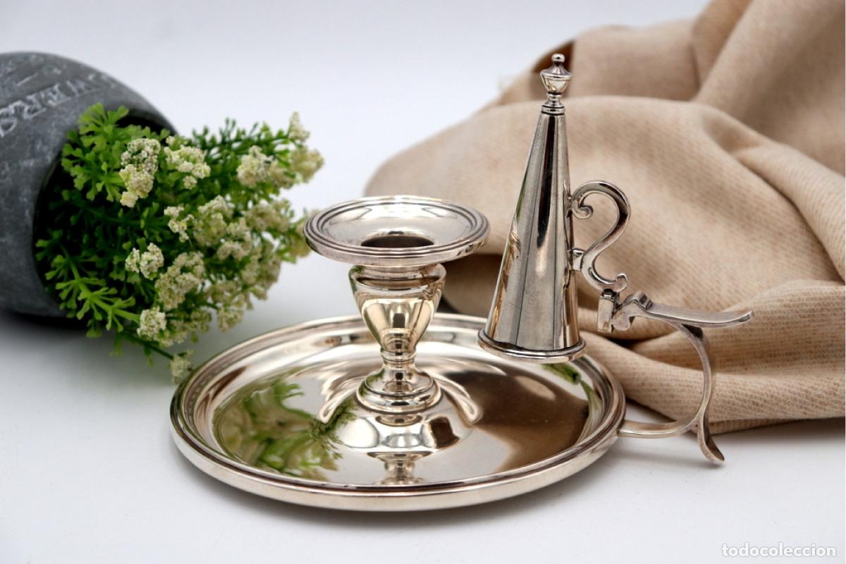 Antiguidades: Candelabro de mano, en plata