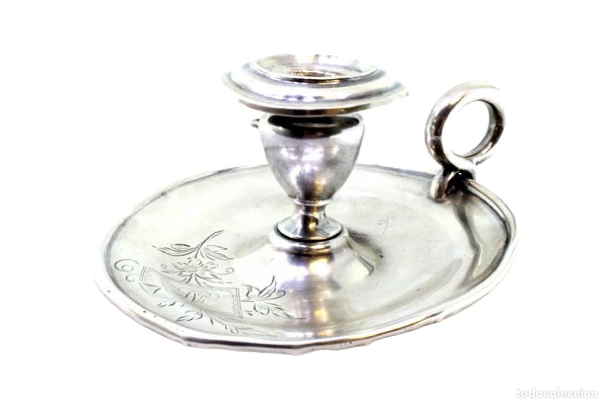 Antiguidades: Candelabro de mano, en plata