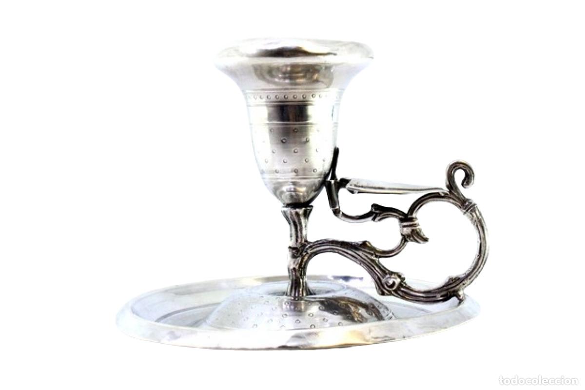 Antiguidades: Candelabro de mano, en plata