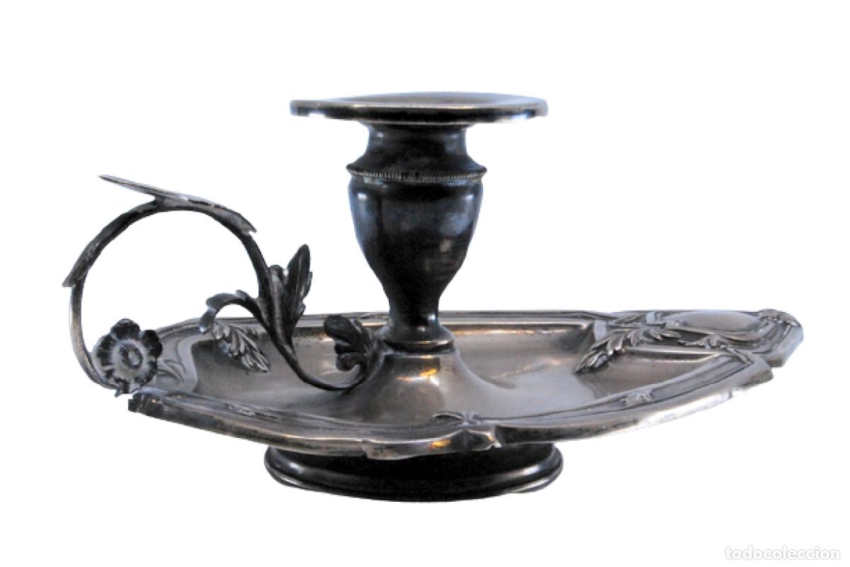 Antiguidades: Candelabro de mano, en plata