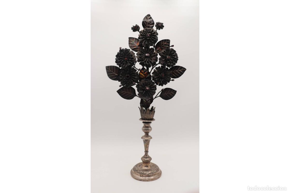 Antig&uuml;edades: Coraz&oacute;n de palma de plata, adaptado como candelabro. - Foto 2