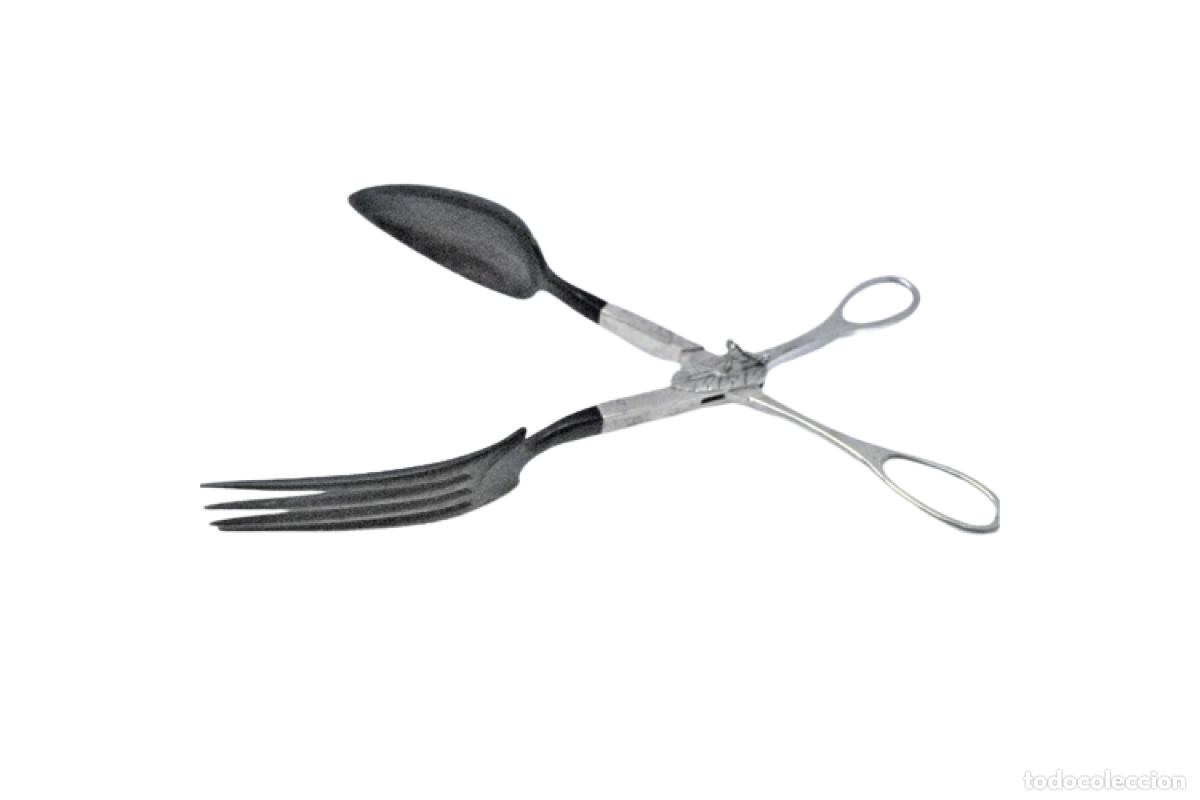 Antiquit&auml;ten: Pinzas para ensalada, de plata y hueso.