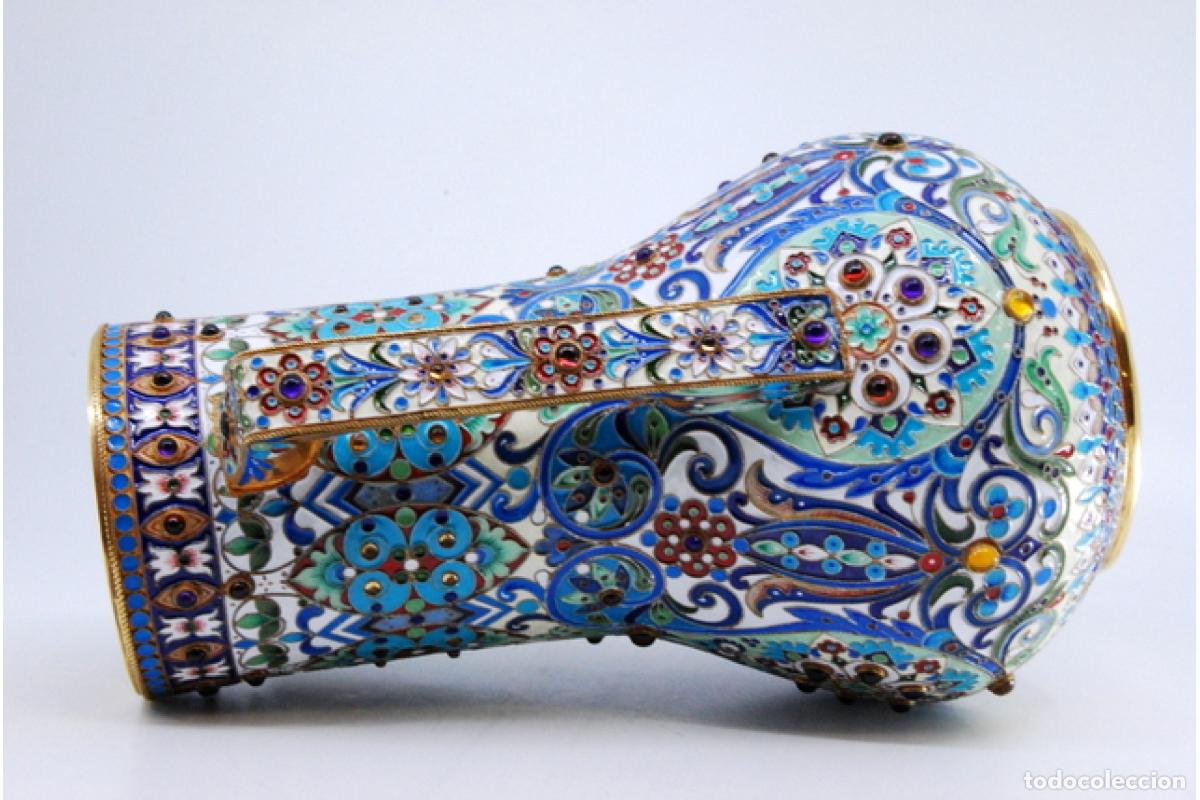 Antig&uuml;edades: Recipiente para l&iacute;quidos, en cloisonn&eacute; de plata rusa. - Foto 7