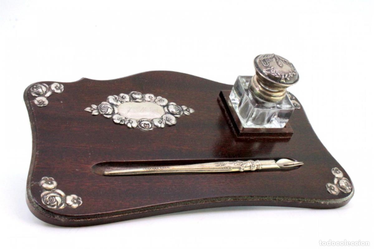 Antig&uuml;edades: Tintero de madera y plata - Foto 2