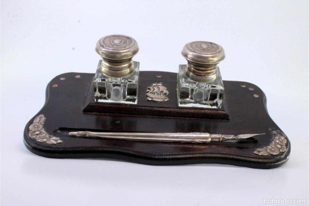 Antig&uuml;edades: Tintero de madera y plata - Foto 3