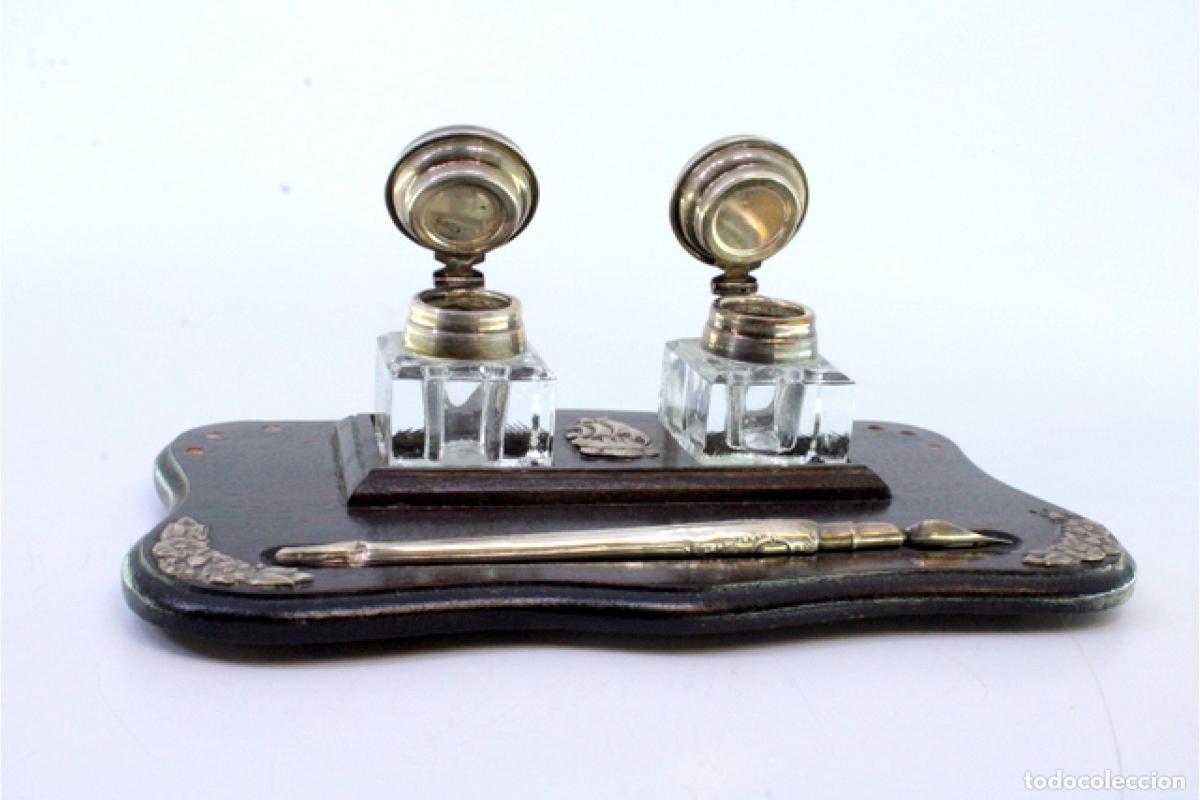 Antig&uuml;edades: Tintero de madera y plata - Foto 4