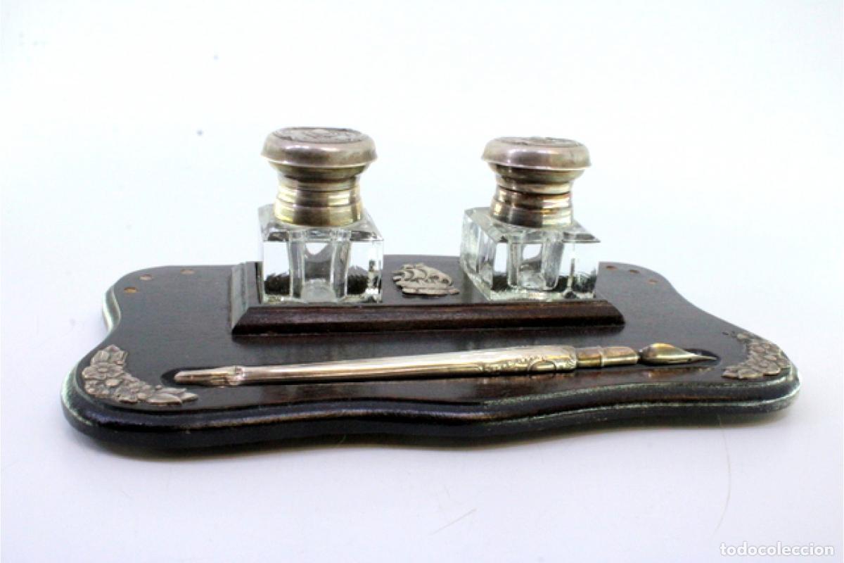 Antig&uuml;edades: Tintero de madera y plata - Foto 5