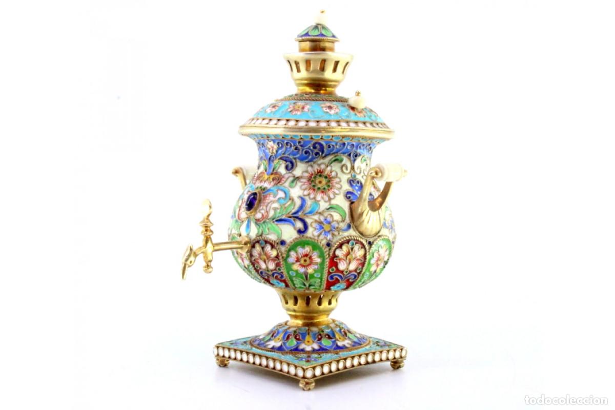 Antig&uuml;edades: Samovar ruso cloisonn&eacute; de plata - Foto 2