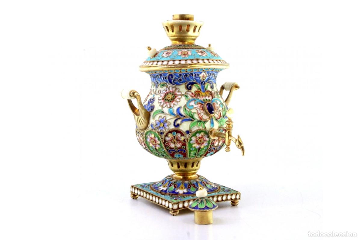 Antig&uuml;edades: Samovar ruso cloisonn&eacute; de plata - Foto 6