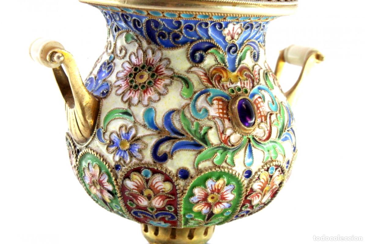 Antig&uuml;edades: Samovar ruso cloisonn&eacute; de plata - Foto 7
