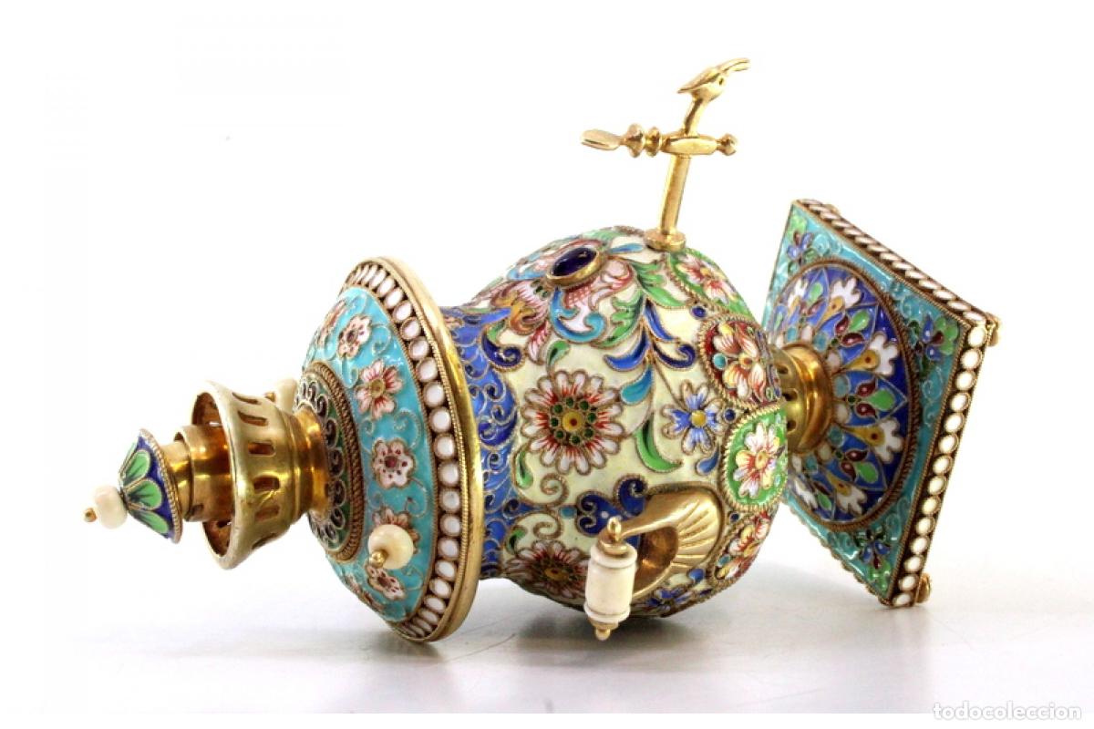 Antig&uuml;edades: Samovar ruso cloisonn&eacute; de plata - Foto 8