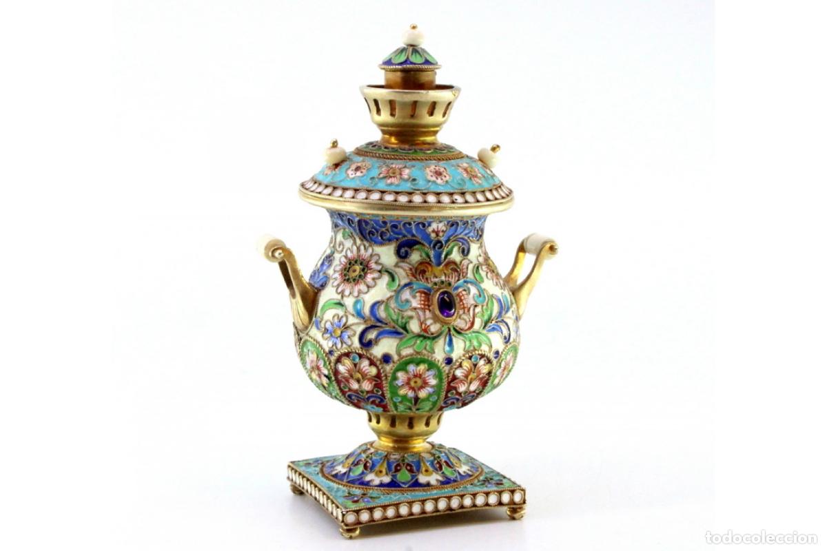 Antig&uuml;edades: Samovar ruso cloisonn&eacute; de plata - Foto 9