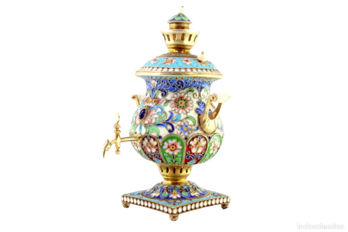 Antig&uuml;edades: Samovar ruso cloisonn&eacute; de plata - Foto 1