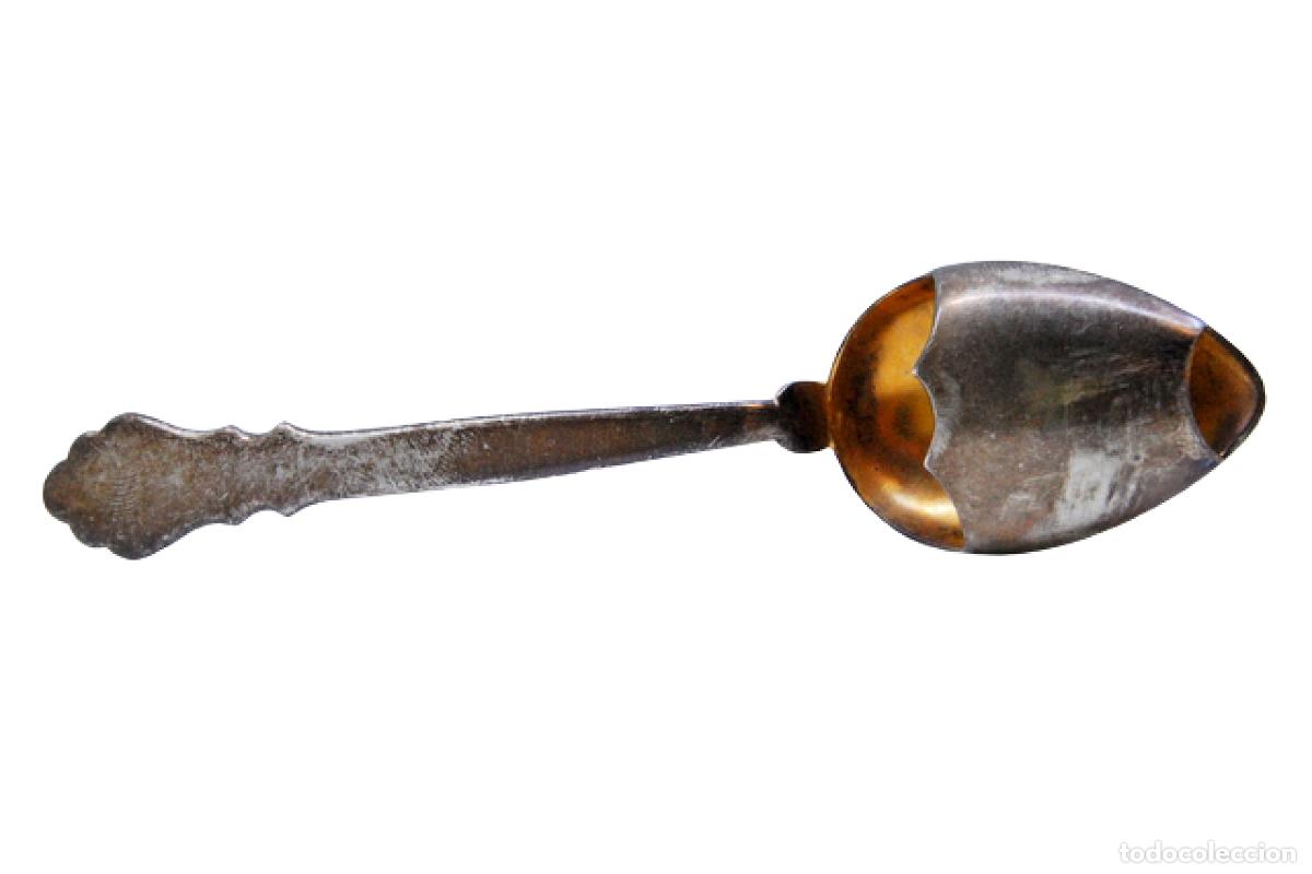 Antig&uuml;edades: Cuchara de beb&eacute; de plata ba&ntilde;ada en oro - Foto 1