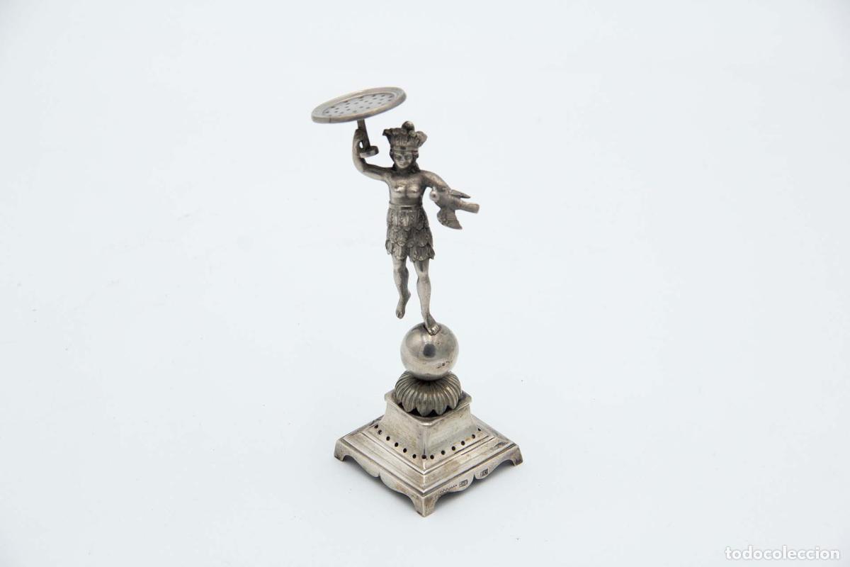 Antiquit&auml;ten: Soporte de plata para palillos de dientes - Figura precolombina