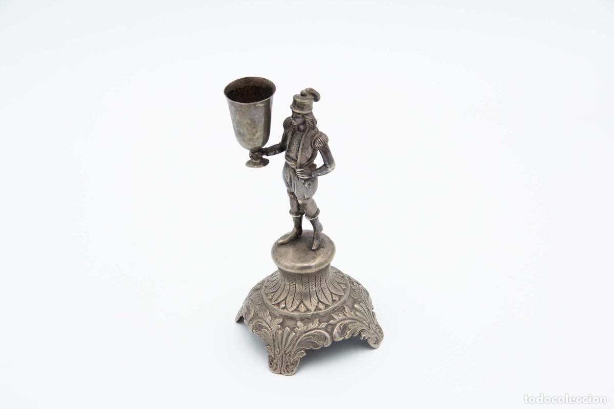Antiques: Soporte de plata para palillos de dientes: jefe turco alzando una copa.