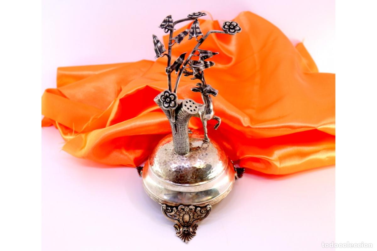 Antiques: Soporte para palillos de dientes de plata - &Aacute;rbol de ciervo