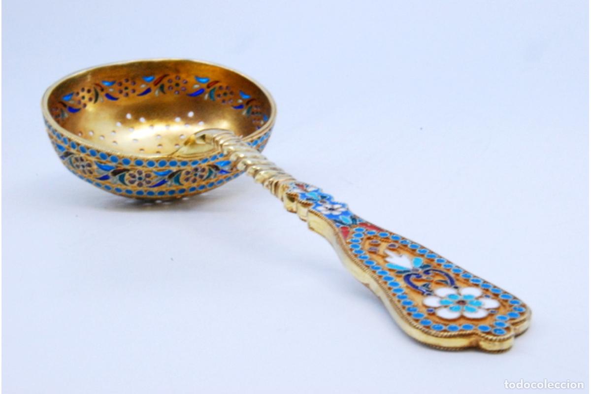 Antig&uuml;edades: Cuchara para espolvorear en cloisonn&eacute; de plata rusa - Foto 4