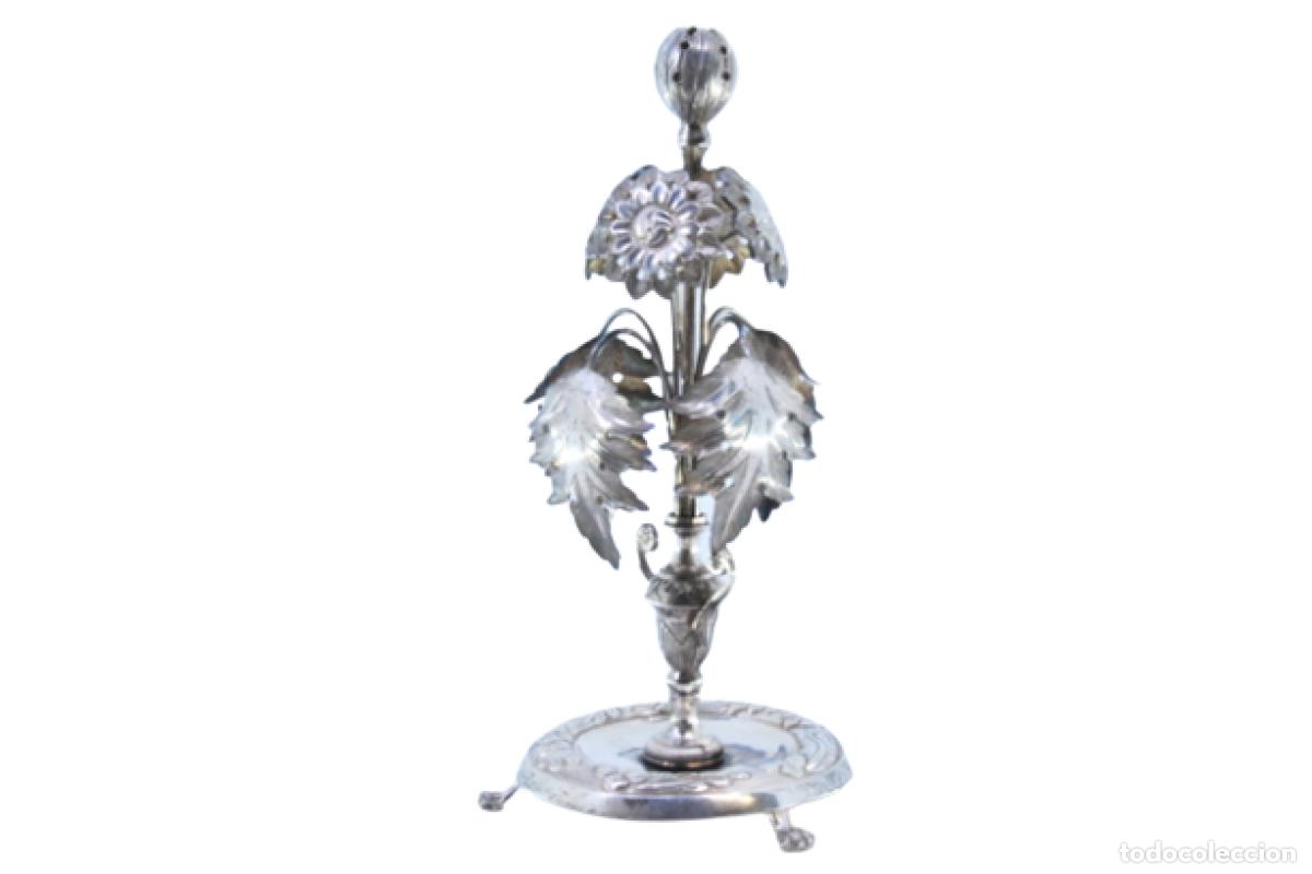 Antiquit&eacute;s: Soporte de plata para palillos de dientes - Flores