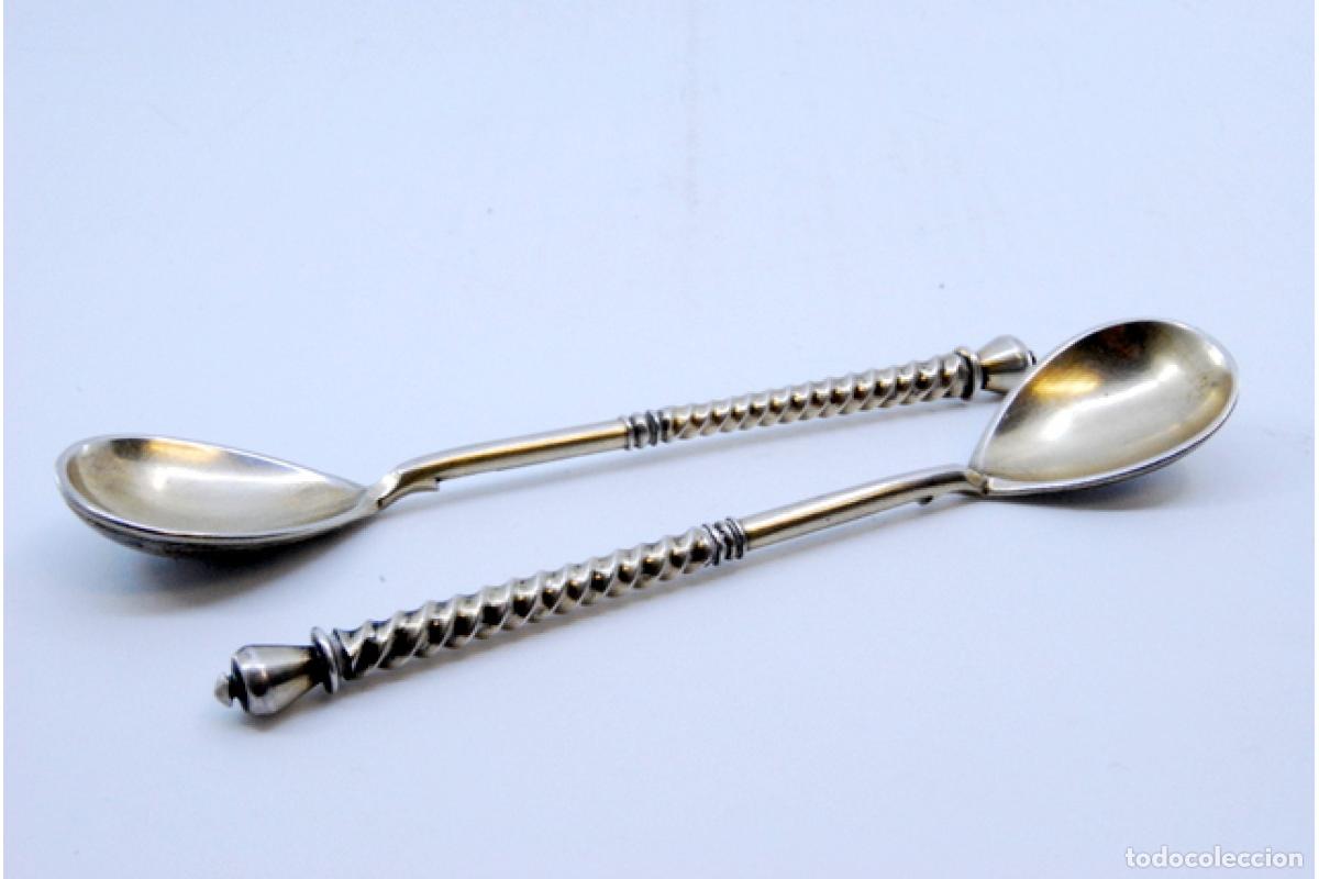 Antig&uuml;edades: 2 cucharas de postre de plata - Foto 2
