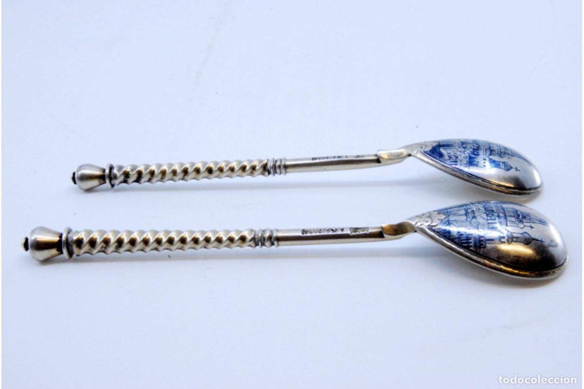 Antig&uuml;edades: 2 cucharas de postre de plata - Foto 7