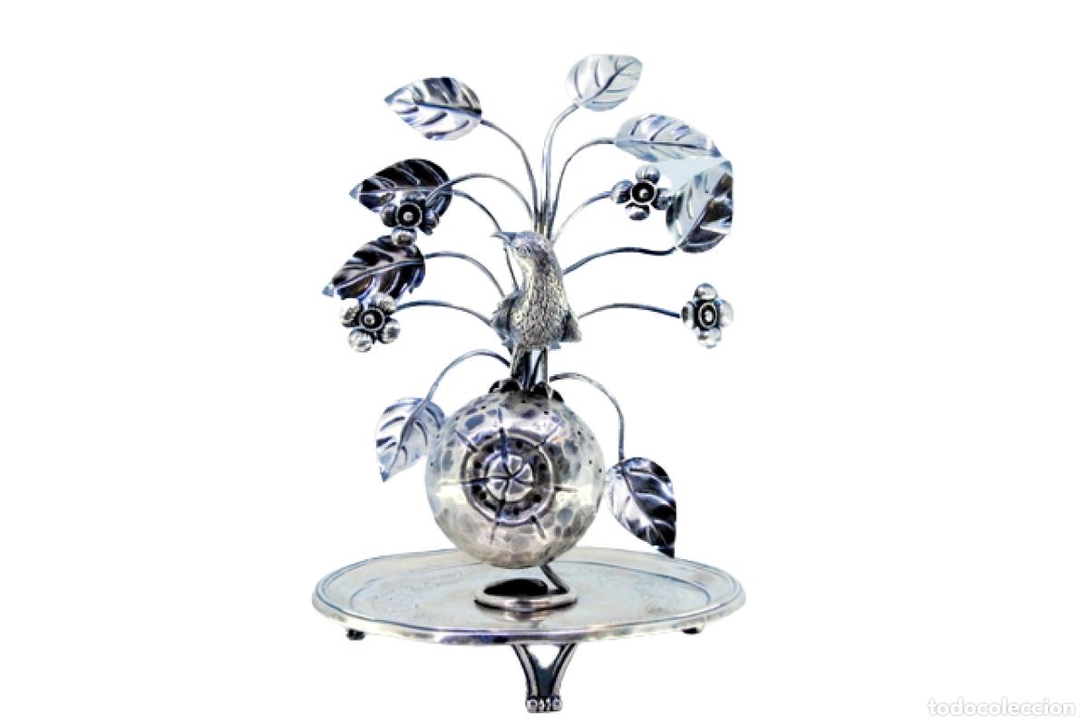 Antig&uuml;edades: Soporte de plata para palillos de dientes - Flores