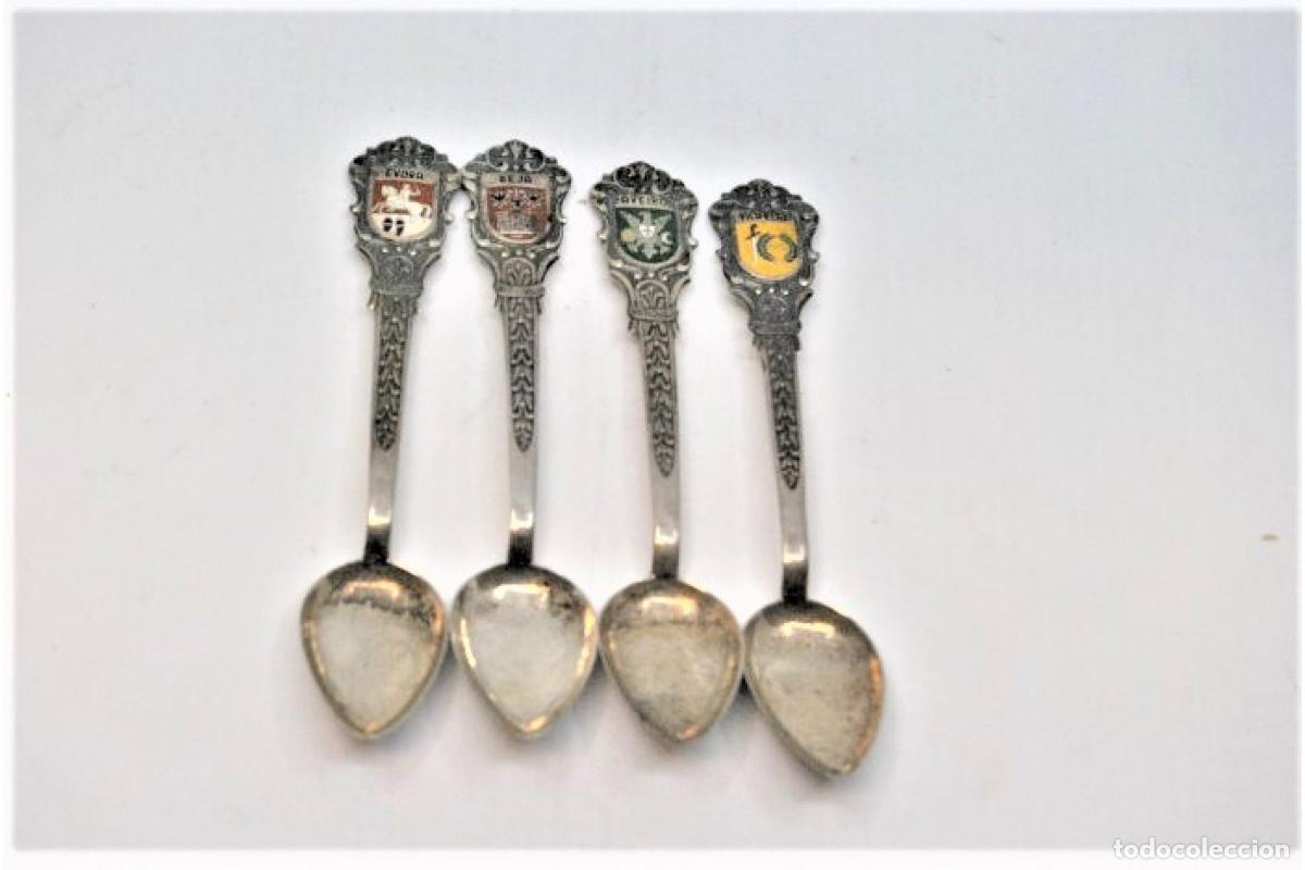 Antiquit&eacute;s: Juego de 4 cucharas de plata - Escudos de armas de ciudades portuguesas