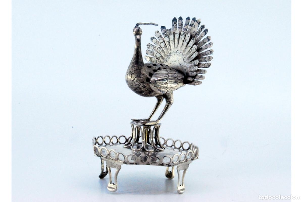 Antig&uuml;edades: Palillero de plata - Pavo real - Foto 2