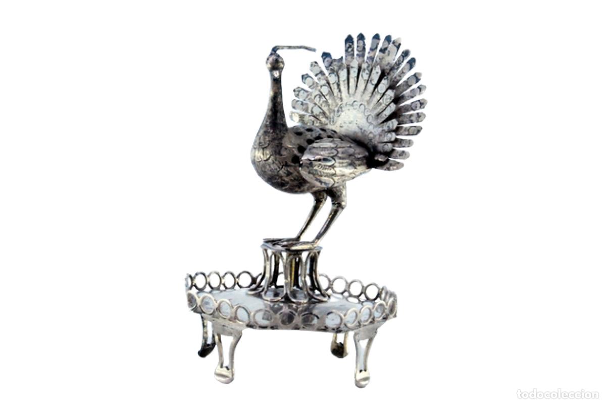 Antiques: Palillero de plata - Pavo real