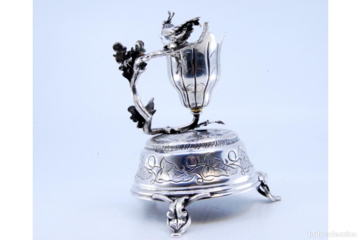 Antig&uuml;edades: Palillero de plata - Flor y p&aacute;jaro - Foto 5