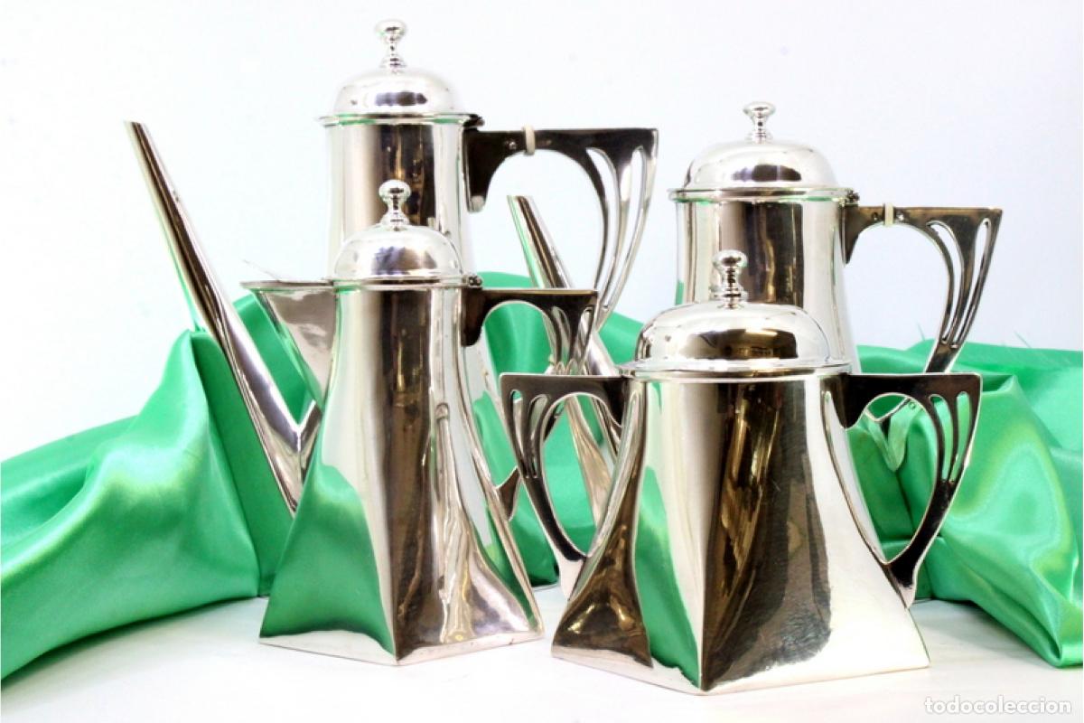 Antiquit&eacute;s: Juego de t&eacute; y caf&eacute; de plata: azucarero, tetera, cafetera, hervidor de agua y jarra de leche - Art D&eacute;