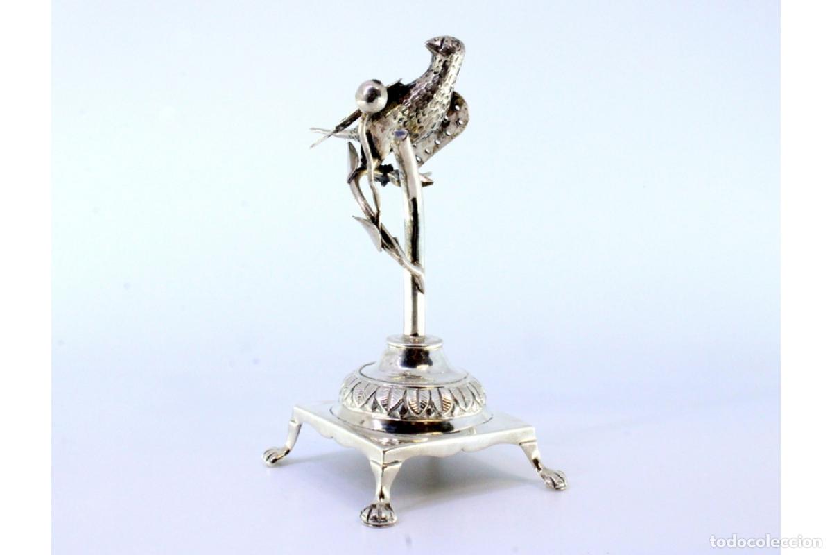 Antig&uuml;edades: Soporte para palillos de dientes de plata - Ave - Foto 2