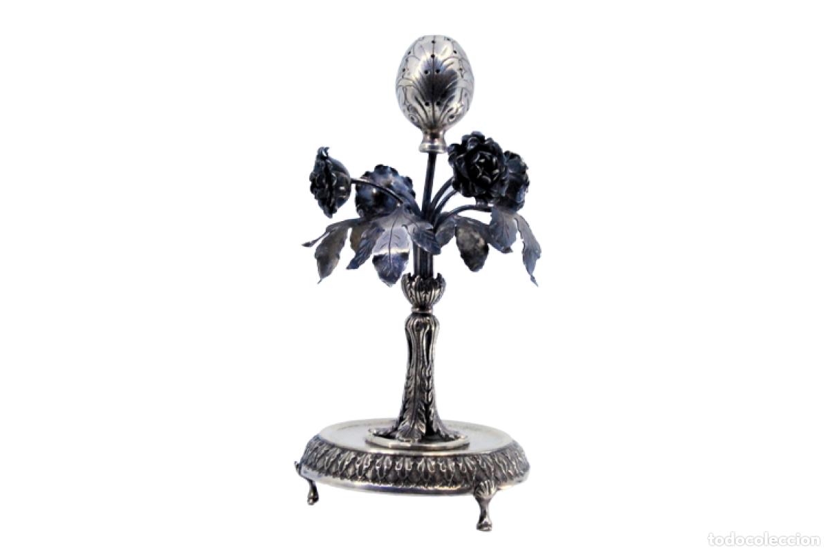 Antiguidades: Soporte de plata para palillos de dientes - Flores